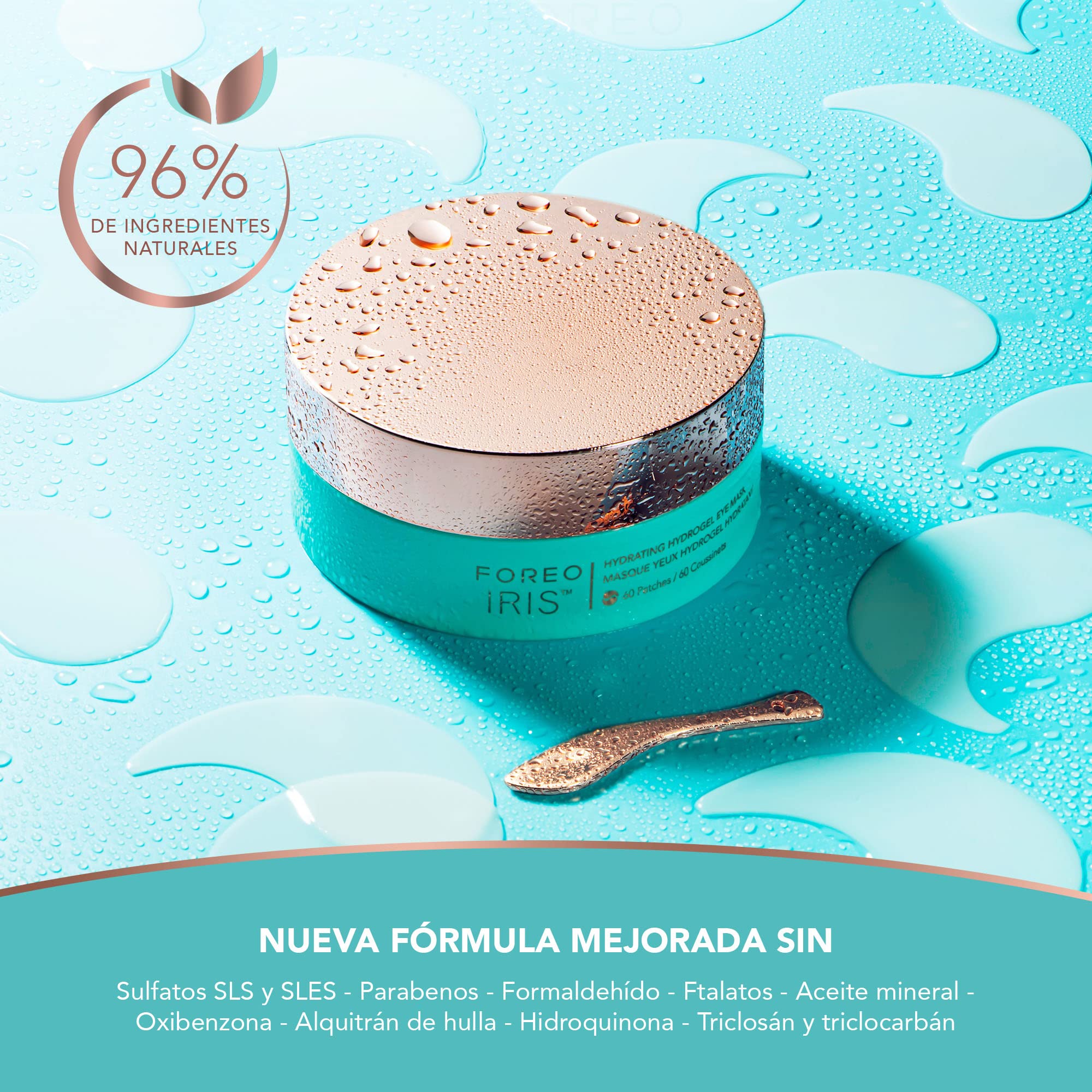FOREO IRIS Parches Ojos com Colageno - Contorno de Ojos Antiojeras - Vitamina B, Vitamina C y Vitamina E - Retinol - Antiojeras Mujer - Hidratante - Vegano - 60 Parches Ojos Bolsas y Ojeras
