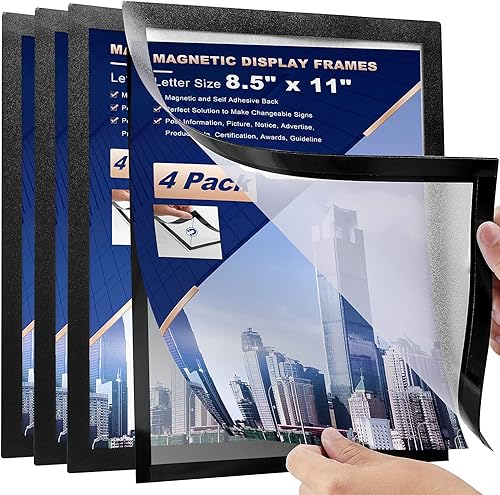 Nellvita 4 soportes magnéticos, para cartas de 8.5 x 11 pulgadas, soporte magnético de PVC duradero, marco magnético de póster para fotos, puede