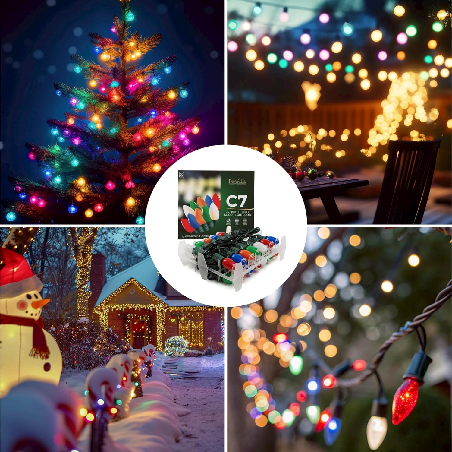 C7 26ft Indoor/Outdoor Clear LED Christmas String Lights with 25 Bulbs and E12 Base | 120V, 0.6W