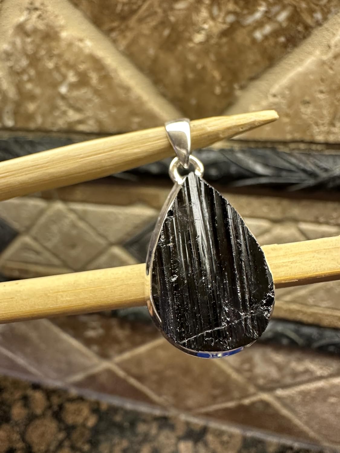 Natural Black Tourmaline 925 Solid Sterling Silver Pendant 37mm - Image 7