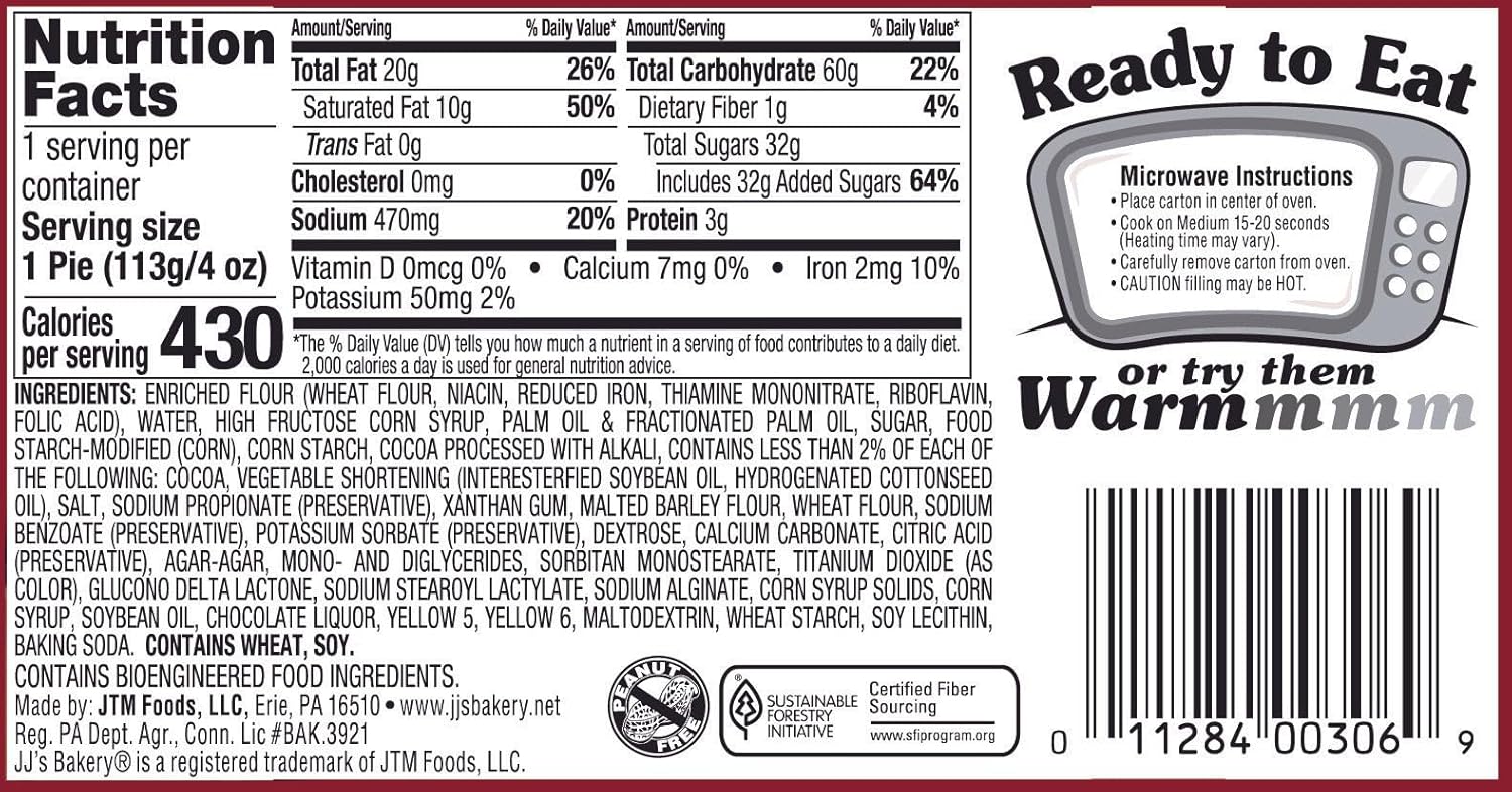 JJ's Bakery Chocolate Snack Pies - Fresh-Baked, Nut-Free, Kosher Parve, Real Cocoa, 4oz Individual Packs (Pack of 6)
