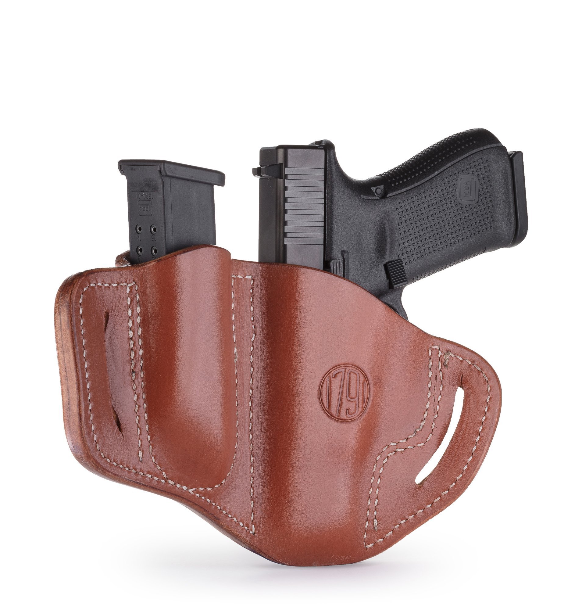 1791 GUNLEATHER G19 Holster - Right Hand OWB Leather Holster for Belts - Compatible with Glock 19, 23, 26, 27, H&K VP40 and Springfield XDS (BH2.1) (Combo Classic Brown)