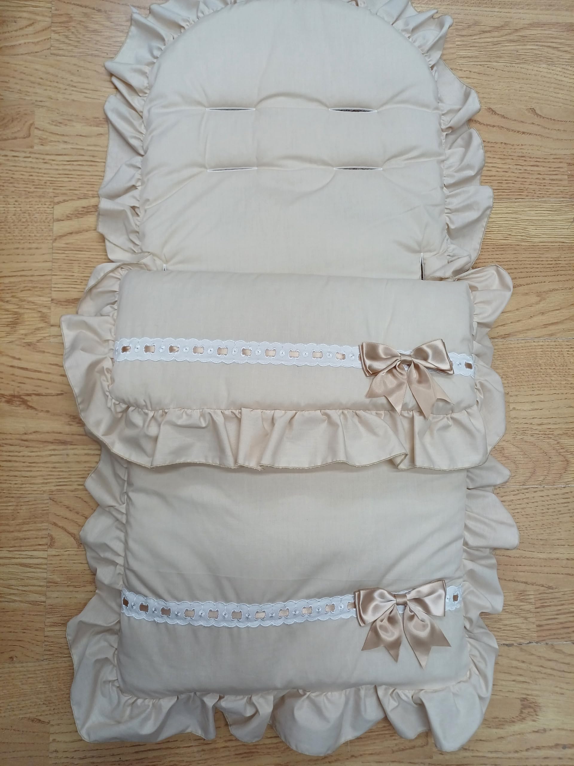 Footmuff Cosytoes Universal fit pram Set with Bows, Pushchair Stroller Colour Beige