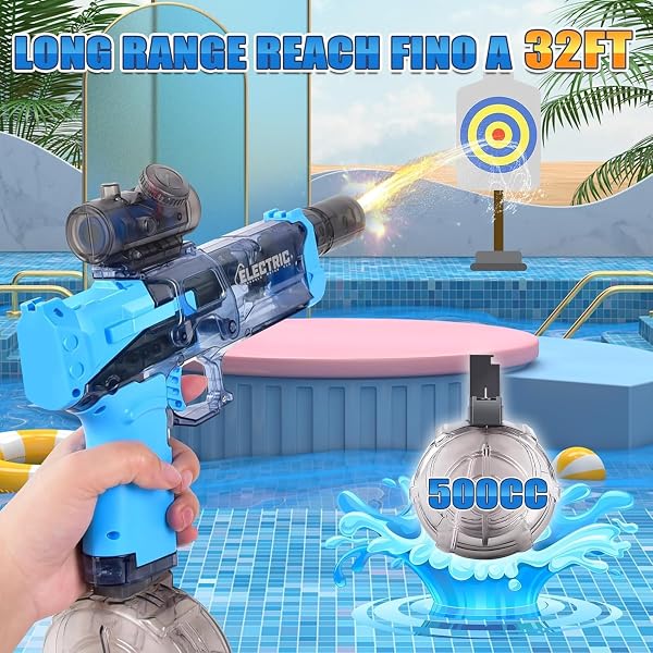 FORMIZON Lot de 2 Pistolets à Eau électriques de Grande capacité - Pistolet à Eau Automatique - pour Adultes et Enfants - Jouet d'eau d'été pour Piscine, fête sur la Plage (Bleu et Noir) - 4