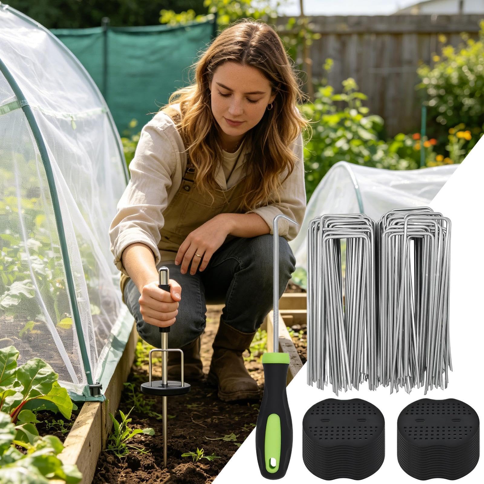 Piquets de Gazon 50 Pièces d'ancrages en Forme de U avec Joints de Fixation
