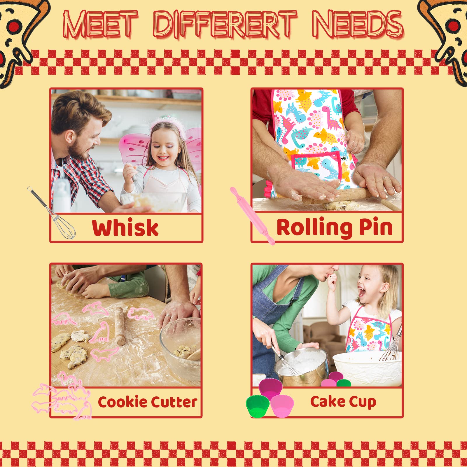 KAEGREEL Kids Baking Chef Set including Dinosaur Apron, 26pcs Kitchen Toys Kid Cooking Set including Chef Hat Spoons Whisk - Image 4