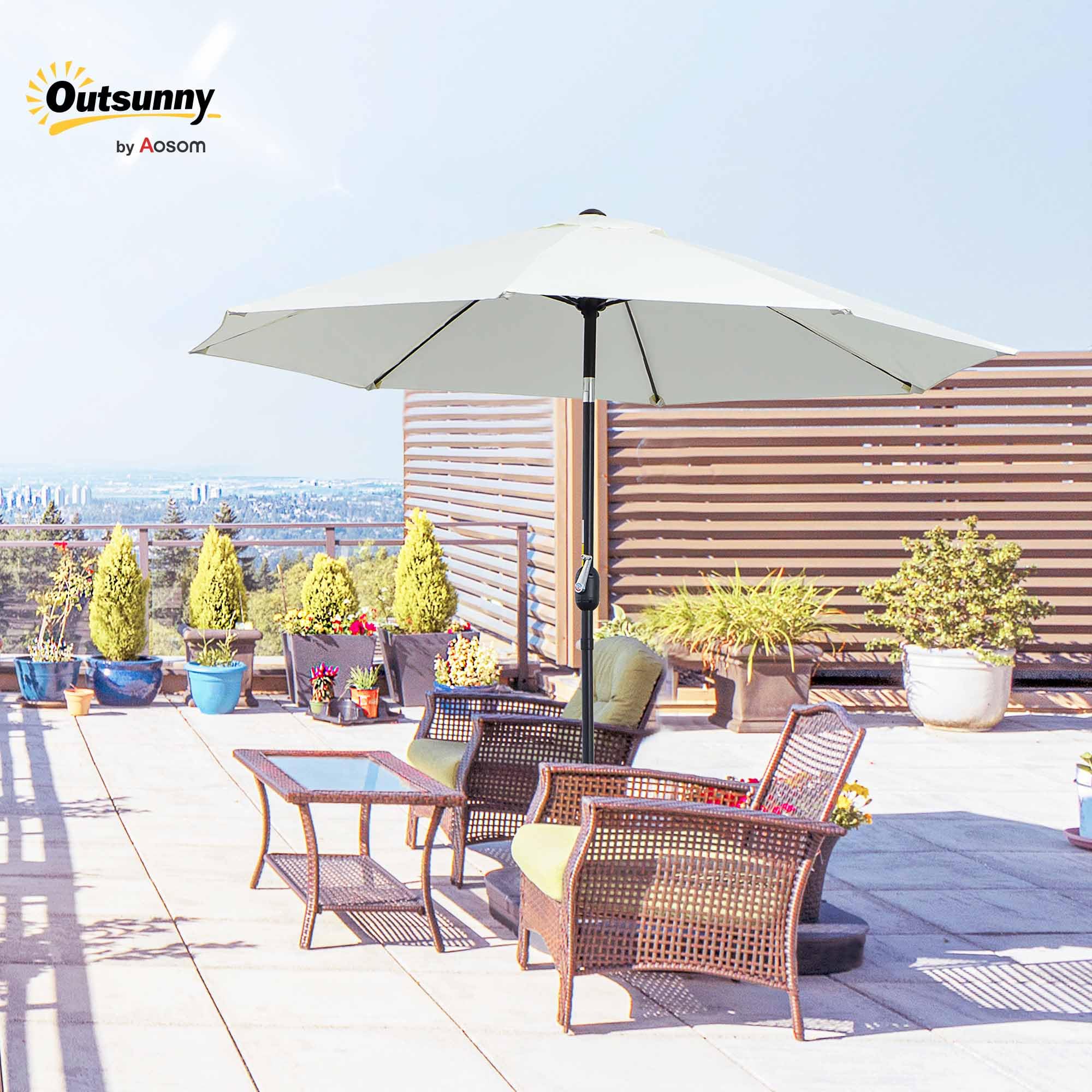 Outsunny Ombrellone da Giardino 2.65x2.65m Inclinabile 3 Angolazioni Manovella 8 Stecche Alluminio Poliestere 180g/m²