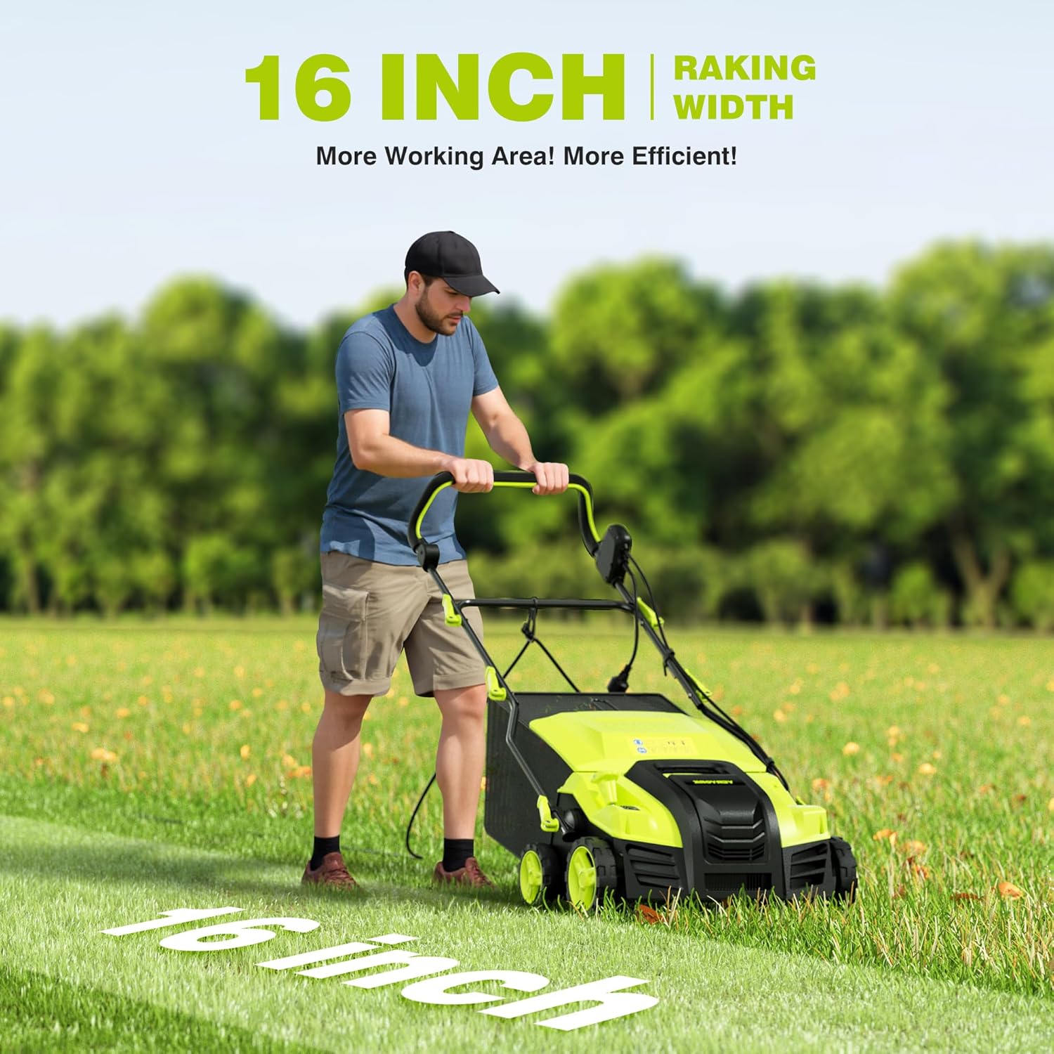 16-Inch Electric Dethatcher and Scarifier, YERYORK 2-in-1 Scarifier and Lawn Dethatcher with Powerful 15.5 AMP Motor 14.5Gal Collection Bag 5-Position Depth Foldable Handle for Lawns(Light Green)