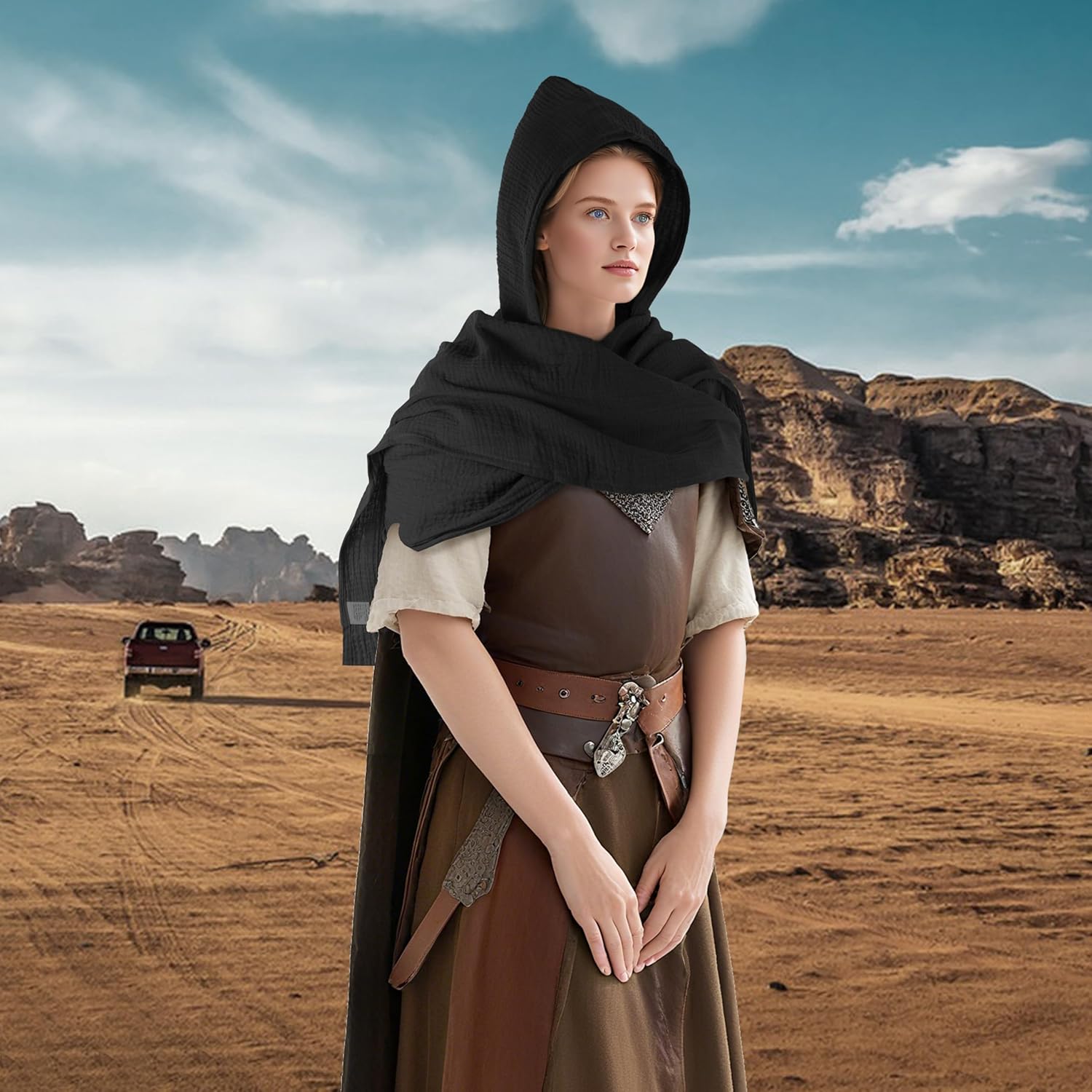 Women Men Fashion Shawl Scarf Cape | Multifunctional Hooded Cowl | Medieval Linen Cotton Cowl Hood |Vintage Goth Costume - Image 6