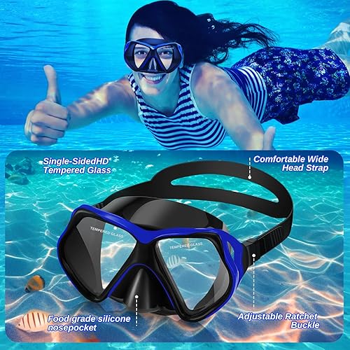 Miniatura 3 de Equipo de esnórquel para adultos, juego de esnórquel en seco, máscara panorámica de 180 y esnórquel, máscara de buceo antivaho a prueba de fugas