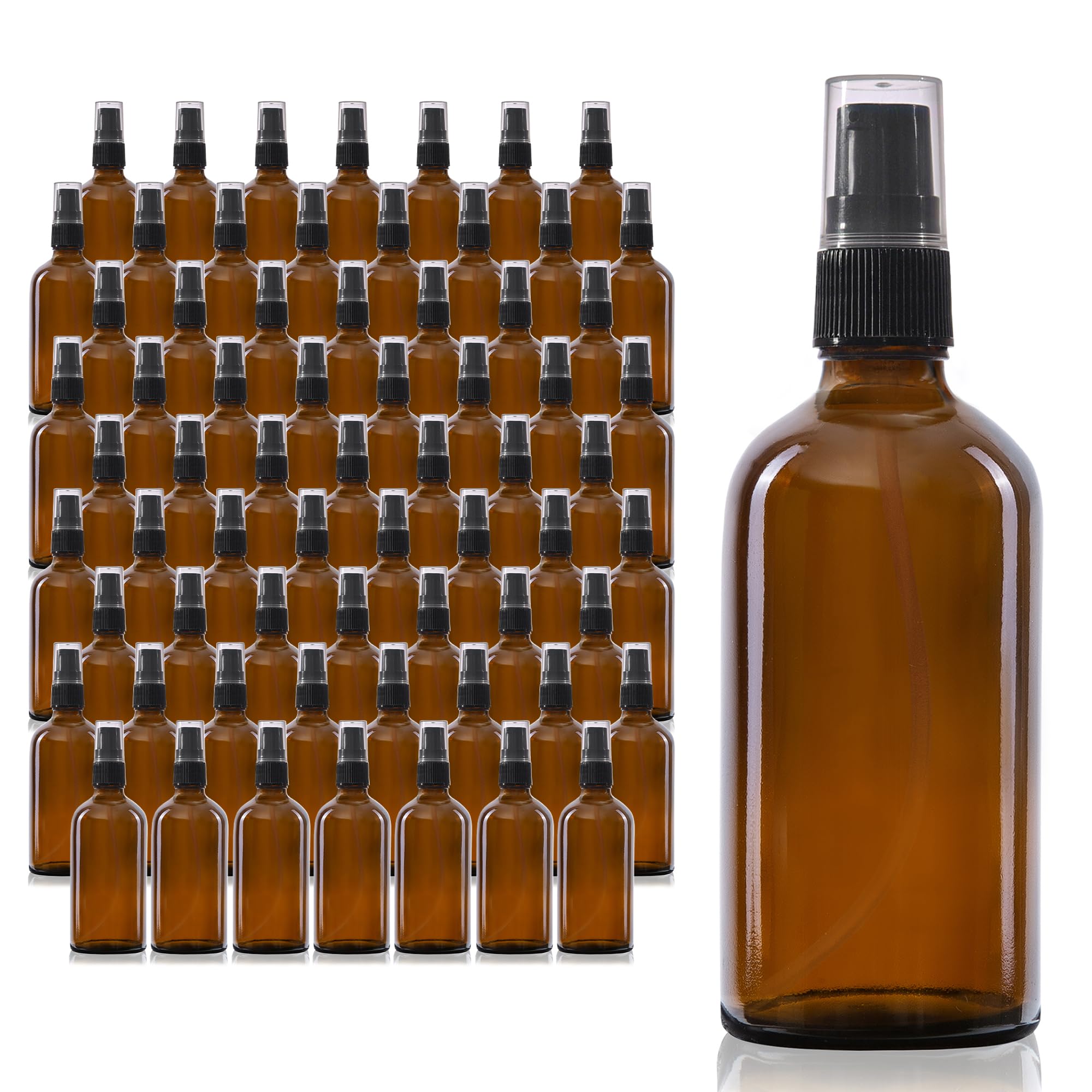 Oputec 68 x 100 ml Reise-Pumpspender Pumpflaschen aus Braunglas: Großpackung kleine Mini Flaschen Cremespender Lotionspender zum Befüllen
