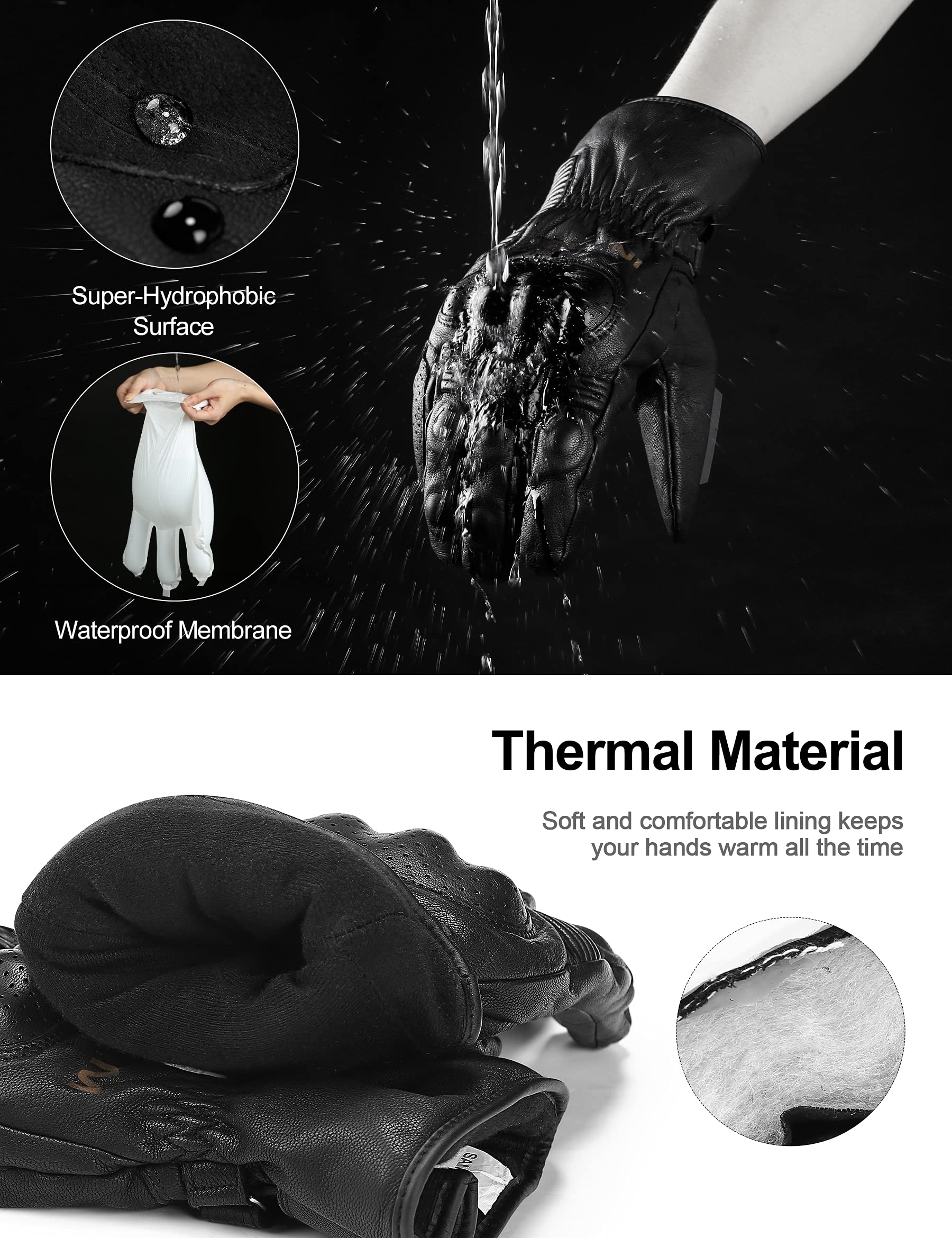INBIKE Motorradhandschuhe Winter CE-Zertifiziert 100% Ziegenleder Motorrad Handschuhe Mit 250g/㎡ Thinsulate IM863