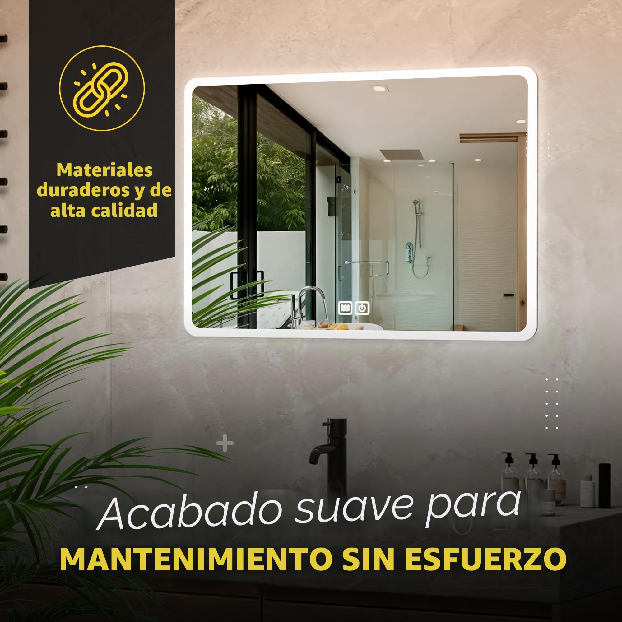 Bayt Espejo de Baño LED con Luces, 52 x 75 cm: Espejos de Baño LED Regulables en 3 Colores con Retroiluminación | Espejo de Rectangular Antiniebla, Iluminado y para Montaje en Pared