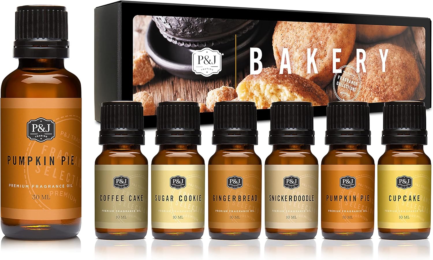 P&J Trading Bakery Set Bundle - 6 Premium Grade Fragrance Oils - Pumpkin Pie, Cupcake, Sugar Cookie, Coffee Cake, Snickerdoodle, Gingerbread