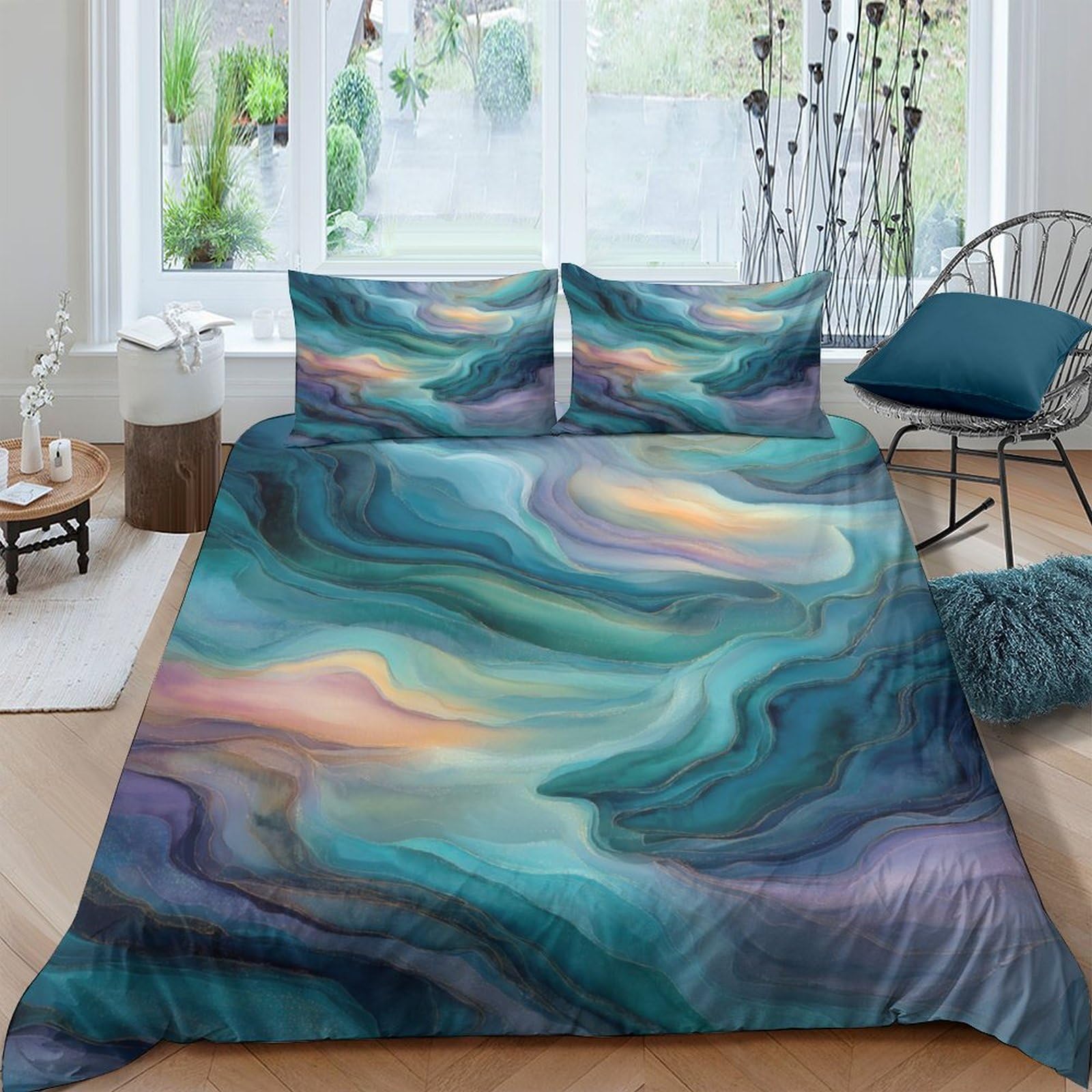 Ctjqhvkz Style-4 3D Printed Abstract Ocean Fitted Sheet Microfiber Soft Gradient Wave Mattress Cover For Bedroom Guestroom Dorm Decor Single（135X200cm）