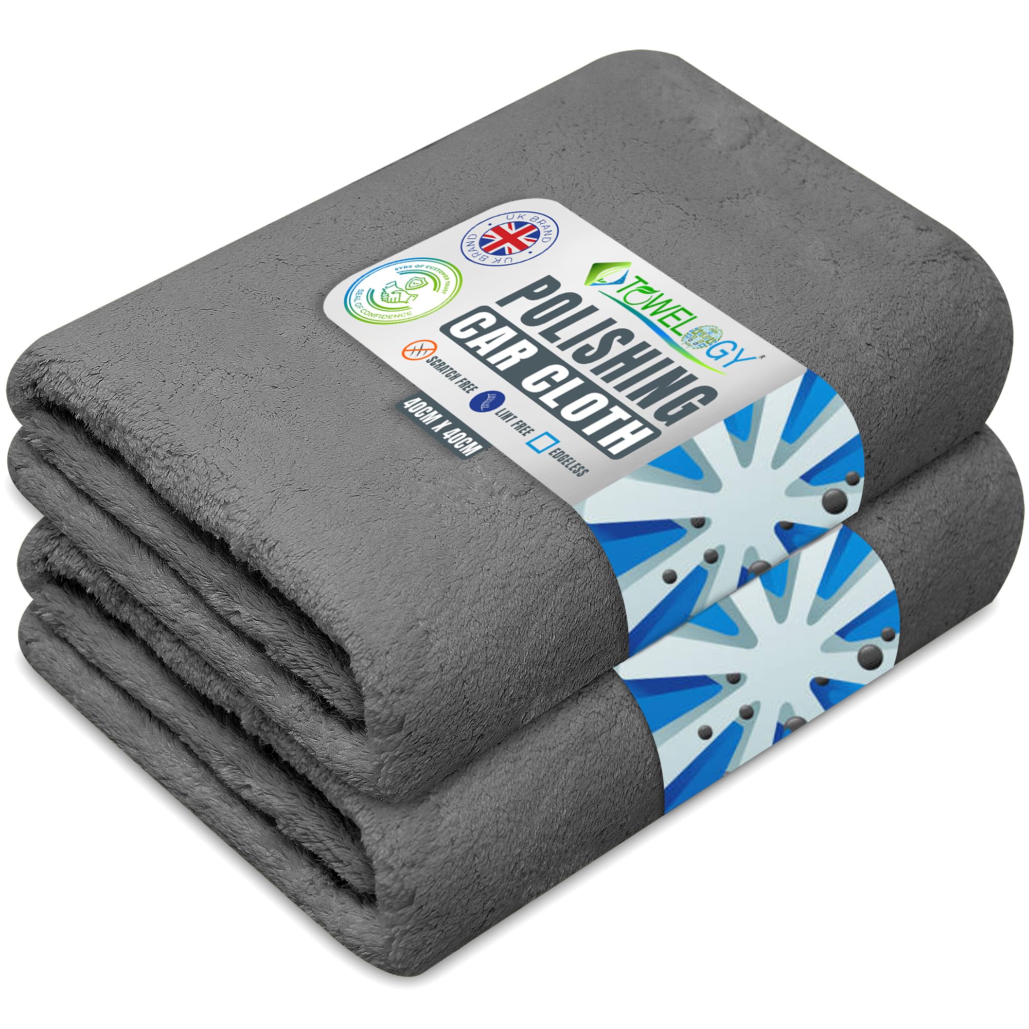 Towelogy Grey Towelogy® G76 Premium Car Polishing Cloth Lint Free & Ultra Soft For Professional Buffing To Enhance Gloss 40X40cm (Grey)