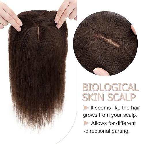 Miniatura 2 de Toppers de cabello humano real con flequillo, 5.1 x 5.9 in, base de seda más grande, 150% de densidad, clip en la parte superior, extensiones de