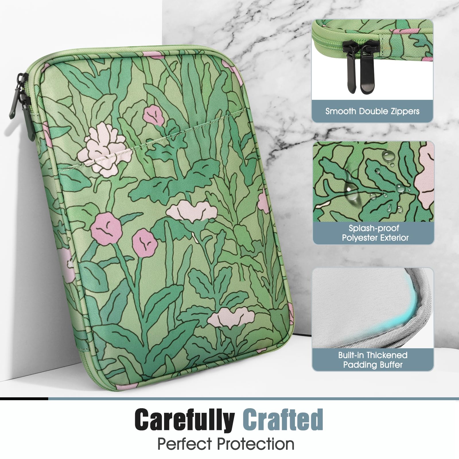 TiMOVO 6-7 Pollici Custodia per Tablet, Paperwhite/Colorsoft Signature Edition, Custodia Protettiva con Tasca per E-Reader/Oasis e Dispositivi Kobo, Fiore Verde