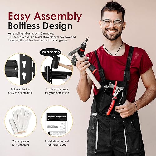 Miniatura 4 de Prilinex Estantes de almacenamiento resistentes  Estantería de metal ajustable de 5 niveles para garaje estantes de pie para despensa almacén cocina