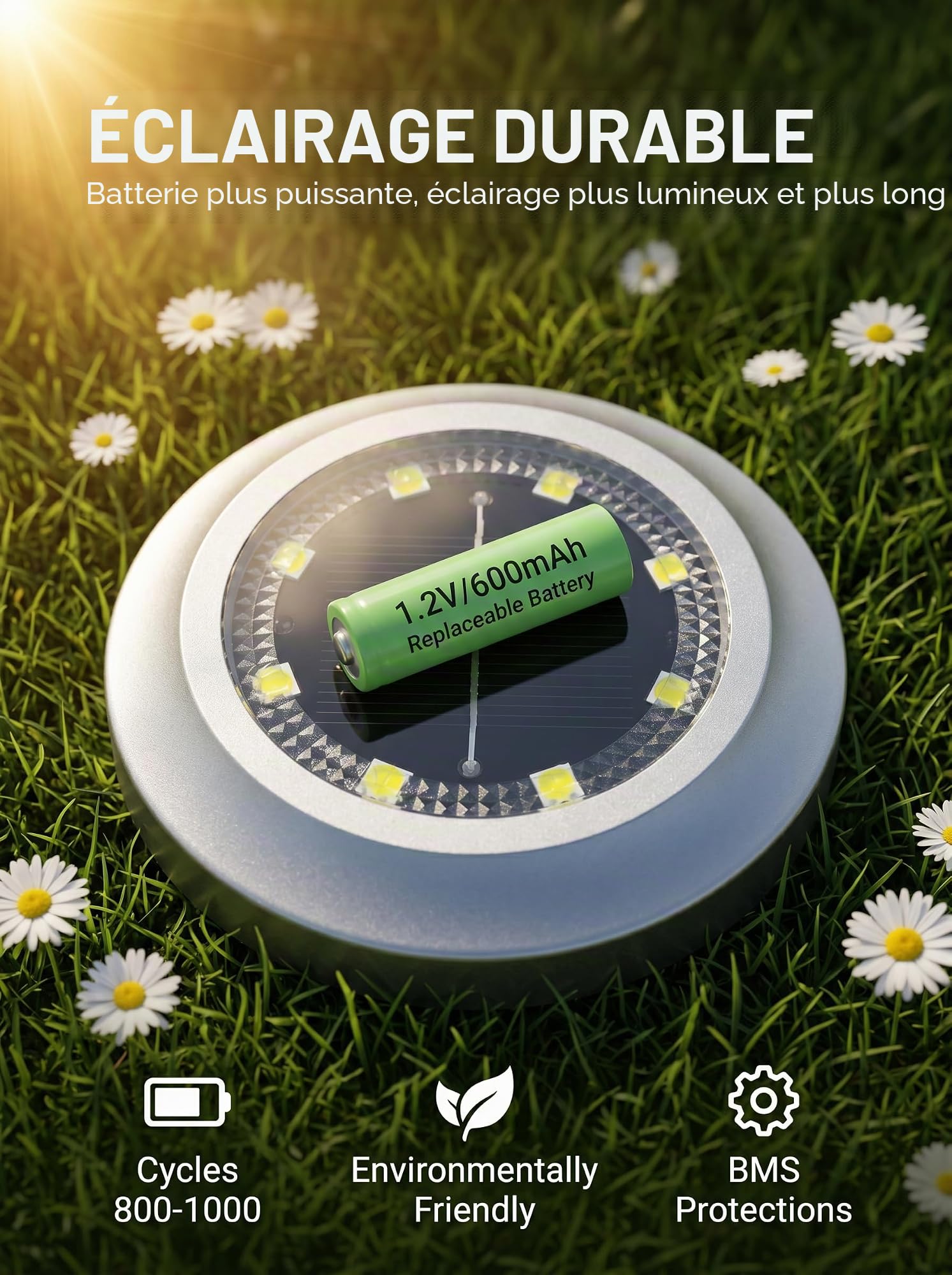 Lumière Solaire Extérieur, 8LED 6000K Lampe Solaires au Sol, Etanche IP65 Lampe de Jardin, Spot Solaire Extérieur pour Chemin Terrasse Cour Pelouse Escaliers Piscine