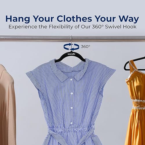 Miniatura 6 de SereneLife Perchas de terciopelo antideslizantes, paquete de mega, 150 perchas para ropa, juego de perchas de tela resistente con gancho giratorio