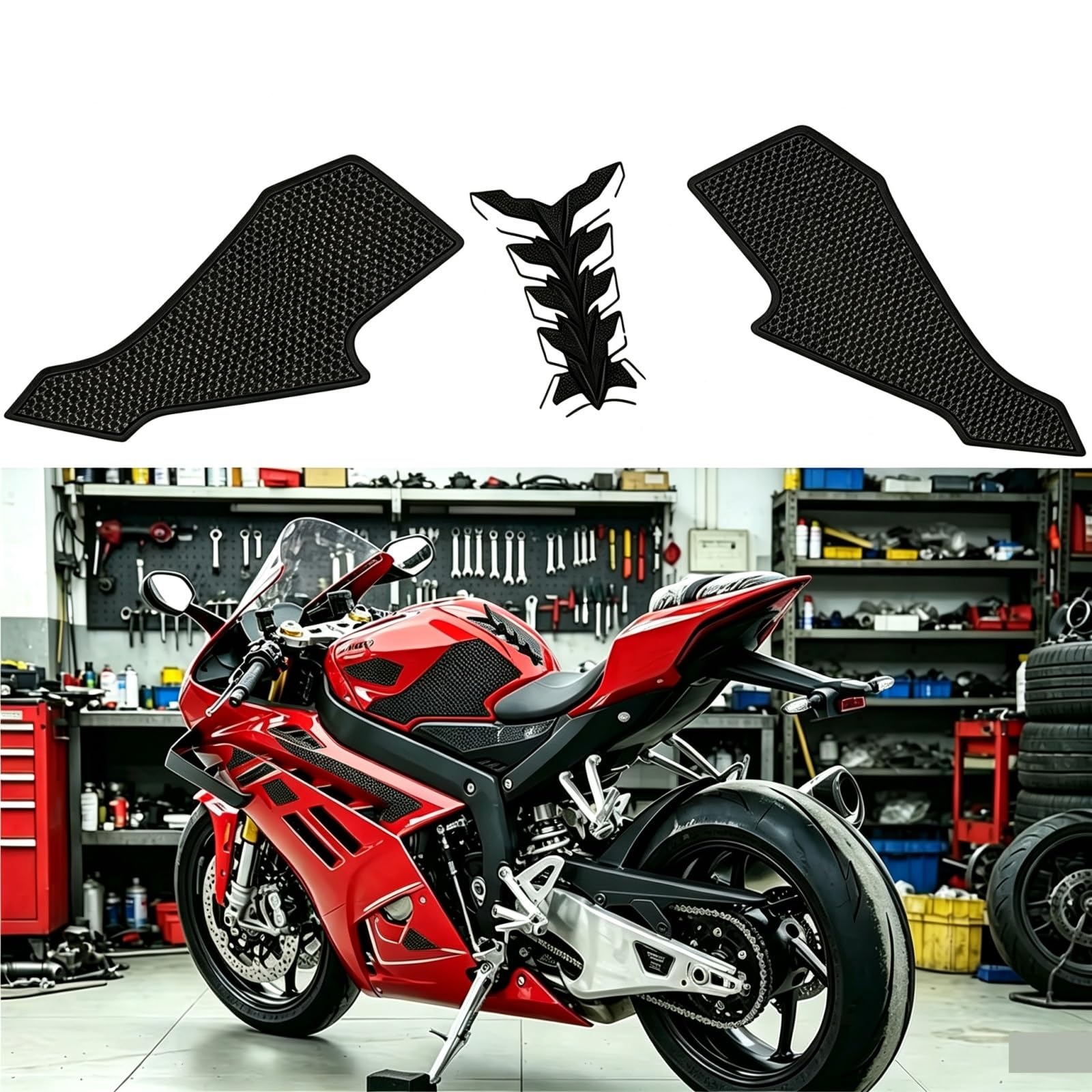 Sticker Serbatoio Moto Adesivo Antiscivolo Per Serbatoio Moto Per 820RR | Copriserbatoio In Gomma Antiscivolo Per Serbatoio Carburante , Decalcomania A Lisca Pesce,(Red,Size2)