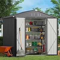 Gizoon 8x6 FT Galvanized Metal Outdoor Storage Shed - Lockable Doors, UV-Protected, Waterproof for Garden Tools, Lawn Mowers & Bikes - Dark Grey