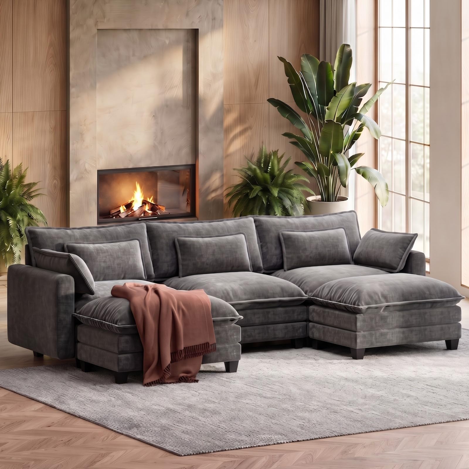 Marsail 110.6" Modular Sectional Sofa, 5-Seat Deep Seat Couch, Grey
