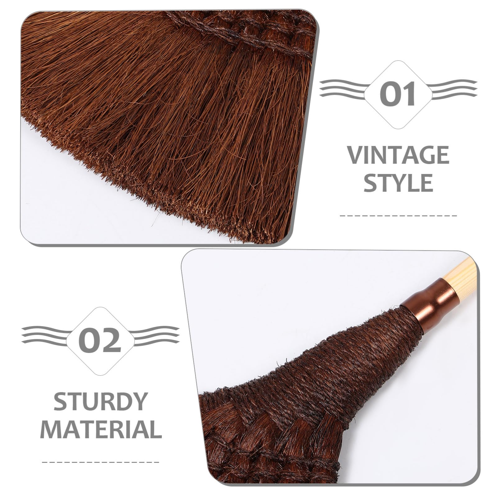Handgefertigter Palmfeger mit Holzstiel, Klassisch Vintage, Kaffee
