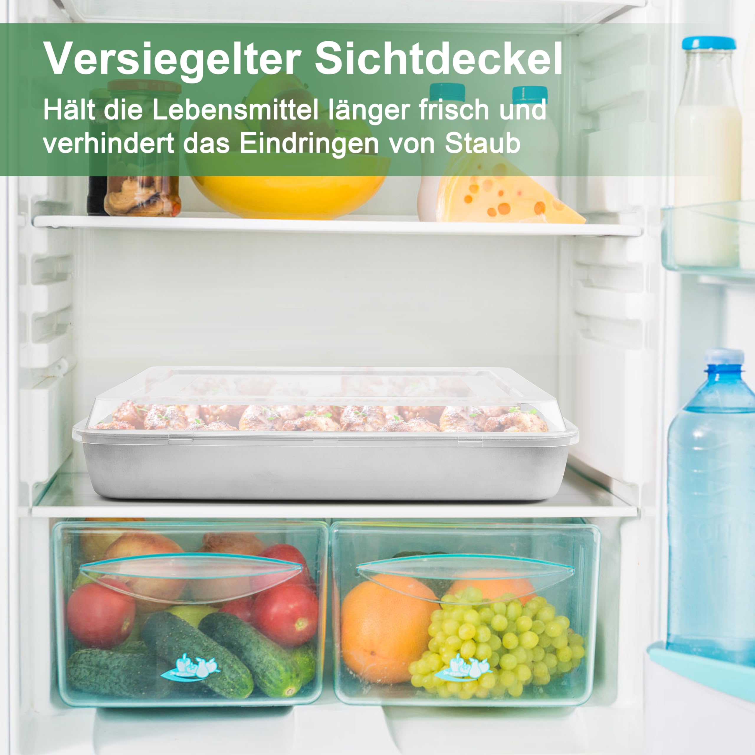 HaWare Backblech mit Deckel, Edelstahl Rechteckige Auflaufform Ofenblech mit Transportbox, 31,6x24,6x5cm, Tiefes Kuchenblech Fettpfanne für Brownie Kuchen Lasagna, Gesund & Ungiftig, Spülmaschinenfest