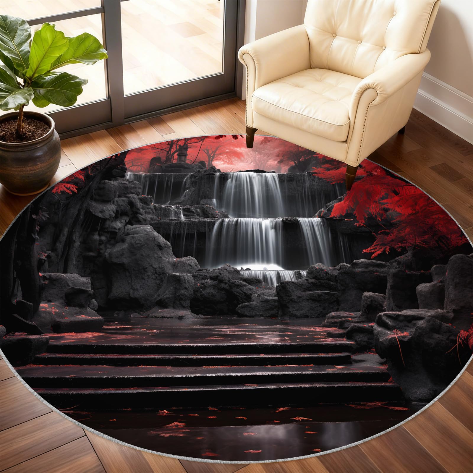 Tapis antidérapant et lavable poils courts cascade rouge