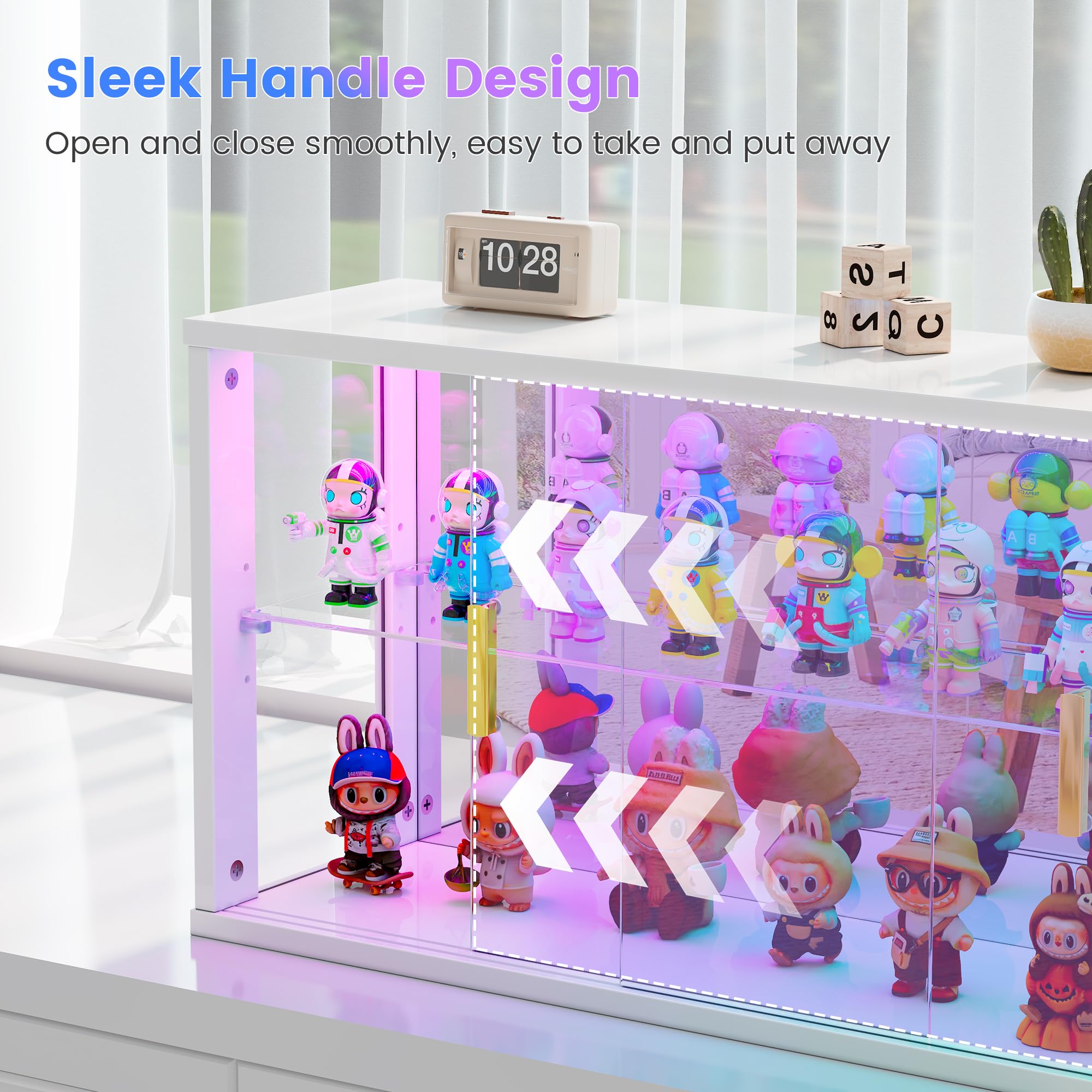 Vlsrka Vitrina de Cristal con Iluminación LED RGB y Puertas Acristaladas | Vitrine pour Figurines, Vitrine de Collection et étagères Réglables pour Adaptées au Chambre Bureau Salon