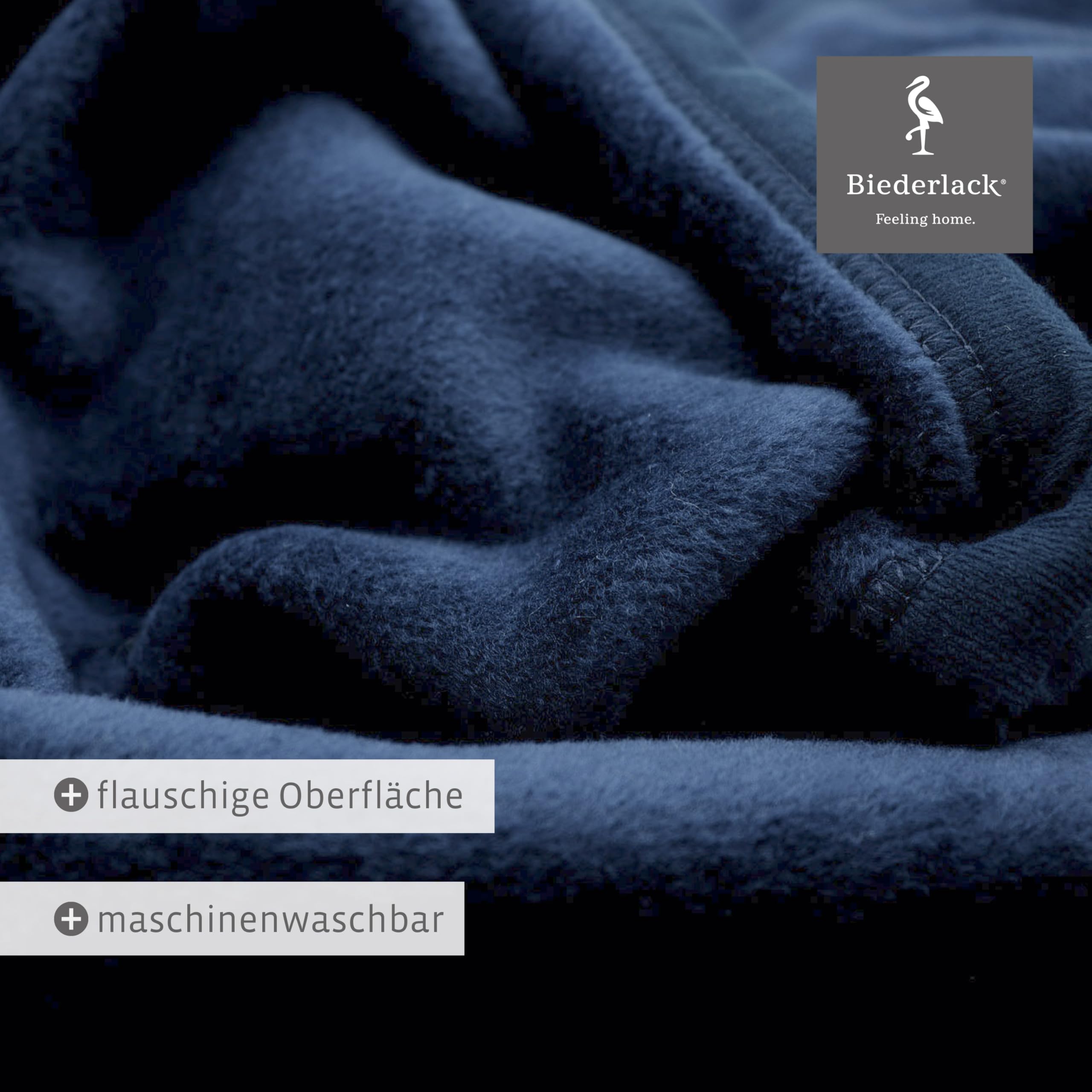 biederlack® flauschig-weiche Kuscheldecke aus Baumwolle & Polyacryl I Made in Germany I Öko-Tex Made in Green I nachhaltig produziert I einfarbige Wohndecke Cotton Uni - Dunkel-Blau in 150x200 cm