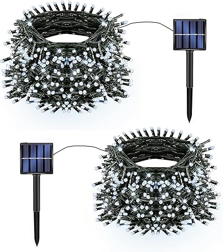 TW SHINE Paquete de 2 luces solares de Navidad para exteriores, total de 400 luces LED de 132 pies de energía solar para exteriores con 8 modos,