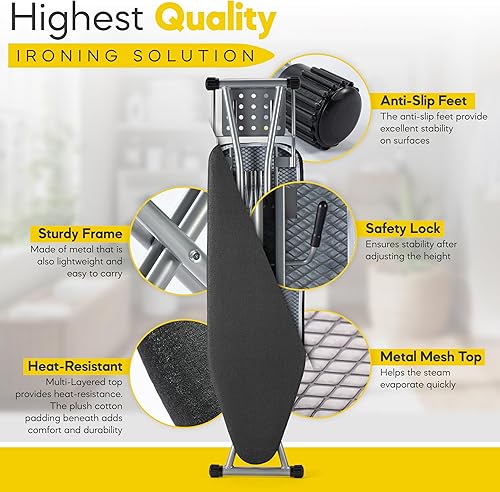 Miniatura 2 de Full Size Ironing Board 57" L X15 W, Large Wide Sturdy Ironing Board with Iron Rest, Foldable Adjustable Iron Board with Heat Resistant Cover,