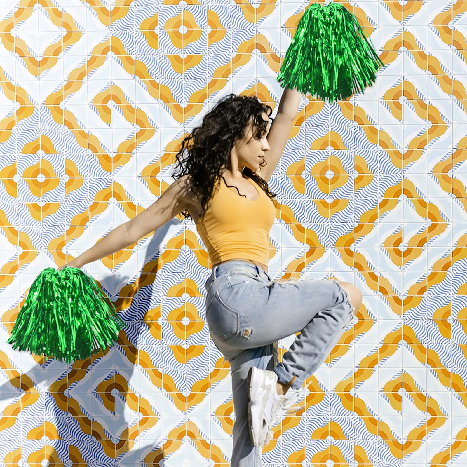 24 STK Metallisch Cheerleading Pompons zum Kinder, Cheerleader Jubeln Pom Poms mit Schlagstockgriff, Jubelnde Truppe Handblume zum Erwachsene Mannschaft Geist Sport Spiel Tanzparty