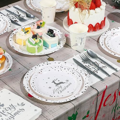 Miniatura 3 de Juego de 175 platos de papel de aluminio para fiesta de Navidad, con diseño de alce, desechables, servilletas, tazas para Año Nuevo, boda,