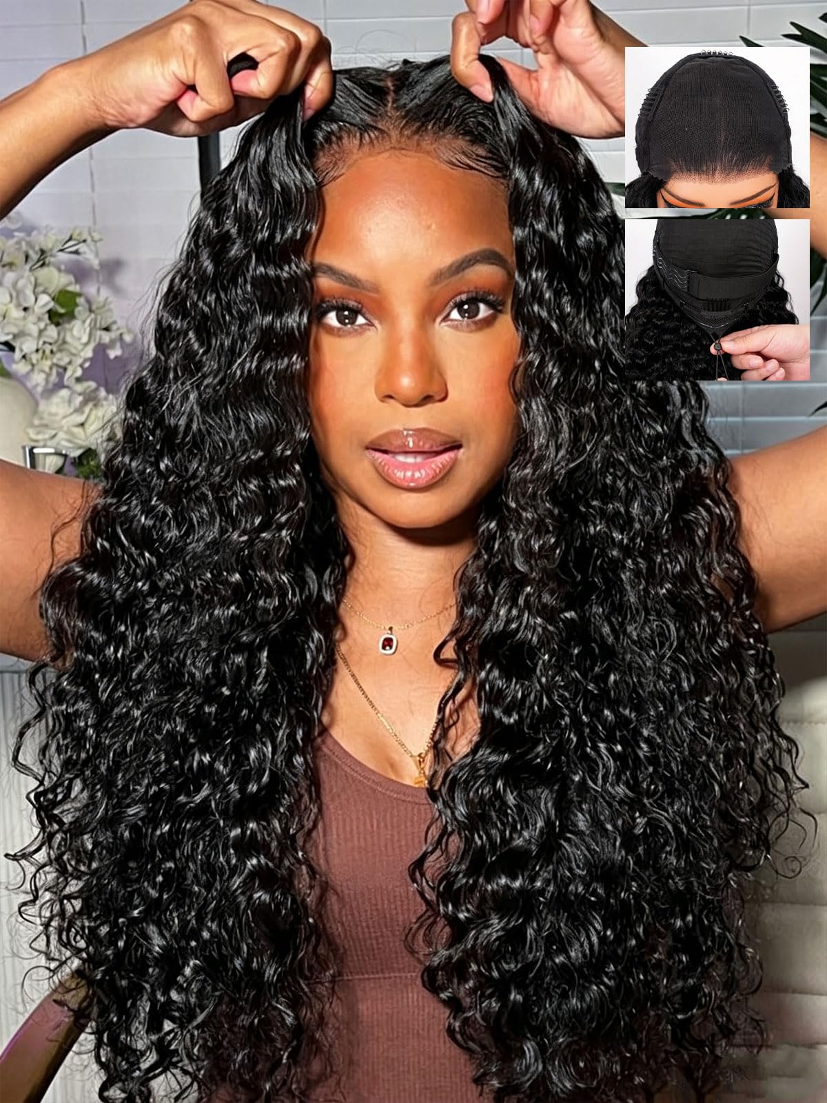 Water Wave 7x6 Glueless Wigs Human Hair Pre Plucked Pre Cut 22 Inch 22 Inch Natural Color
