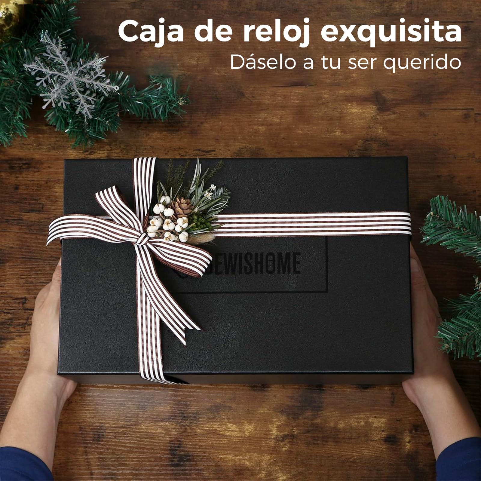 BEWISHOME Caja para 12 relojes de lujo con tapa de cristal y bisagra de metal, marrón