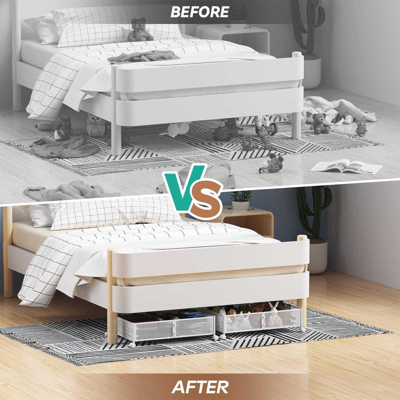 Opbergruimte onder het bed met wielen, 2-pack opbergcontainers onder het bed, grote opbergruimte onder het bed met wieltjes en deksel, opbergorganizer voor kleding, schoenen en speelgoed in de slaapka