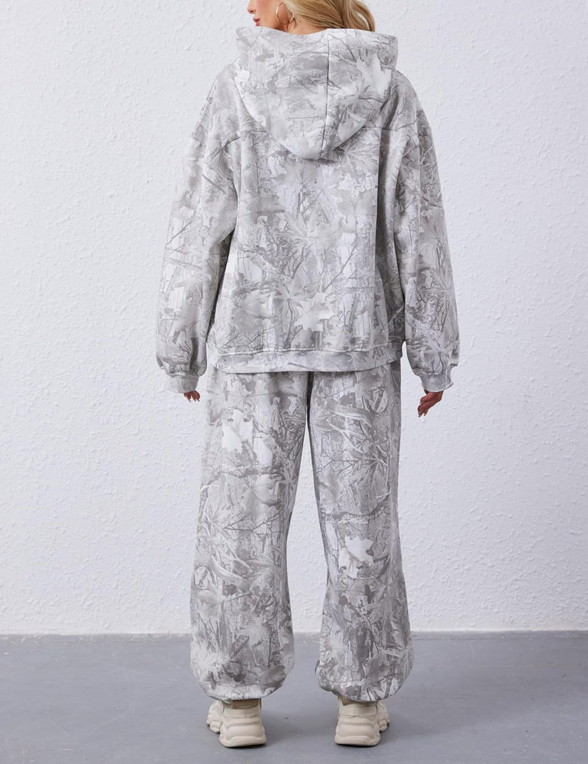 Camo Sweatsuits for Women 2 Piece Outfits Maple Leaf Print Hoodie Sweat Sets Pants Camouflage Tracksuits Lounge sets - Image 3