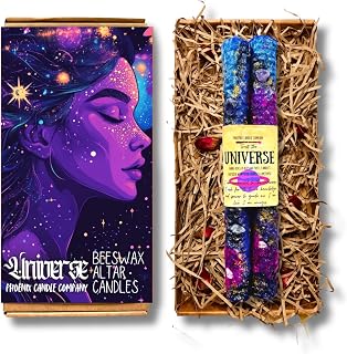 Pair of 8" (20cm) Dressed Planetary Magic Altar Candles | Beeswax | Moon | Mercury | Jupiter | Saturn | Sun | Venus | Mars | Universe (Universe)