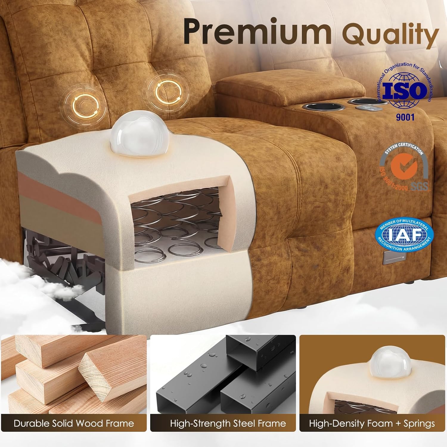 SAMERY Loveseat Recliner Sofa, Power Lift Recliner for Elderly with Massage and Heat, Electric Reclining Loveseat Sofa Couch with Console, Cup Holder, Outlets, USB, Drawer (Yellow, Lift Loveseat) | Easy Stand Assist, Dual Seat Recline, Massage & Warmth, Console & Charging, Ambient LED Light, Sturdy, Long-Lasting