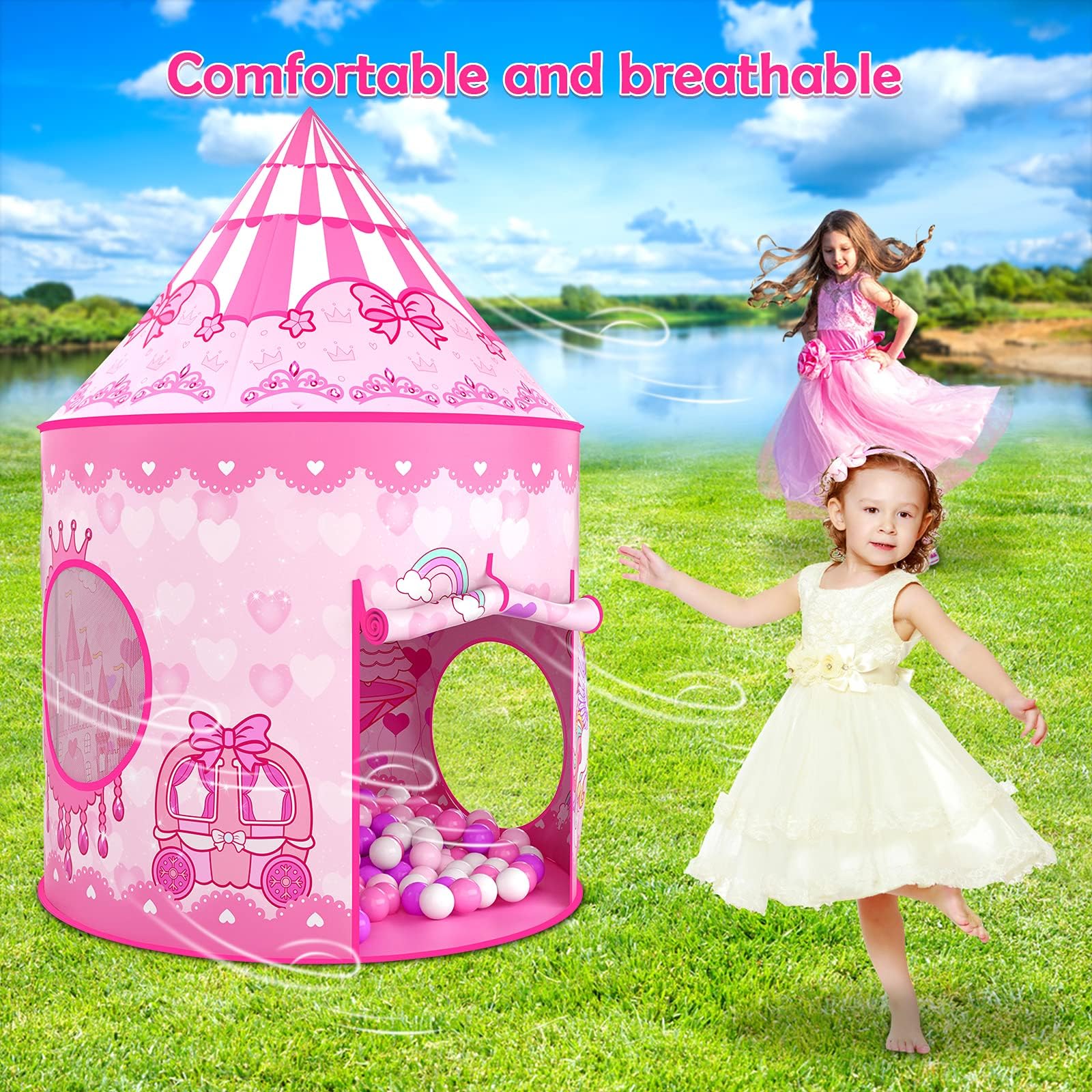 Tente Enfants - Tente de Jeu+Tunnel Enfant+Piscine à balles Pliable 3-en-1 - Grande Aire de Jeux de Jardin pour garçons Filles Bebe - Pop Up Enfant Intérieur Extérieur