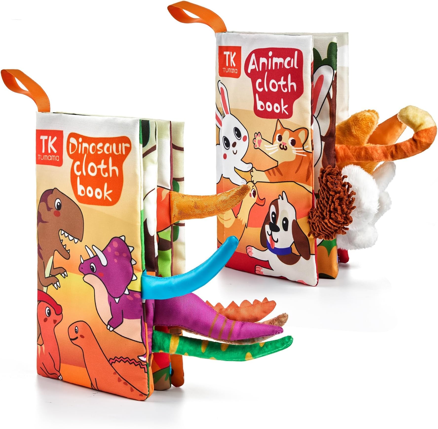 TUMAMA Baby Soft Cloth Book Newborn,Newborn Stroller Car Seat Hanging Toys, 3D Animal Tails Crinkle Sensory Books for Babies,Baby Activity Toy Gifts for Toddler Infants Kids 0,3,6,9,12 Months(2 pack)