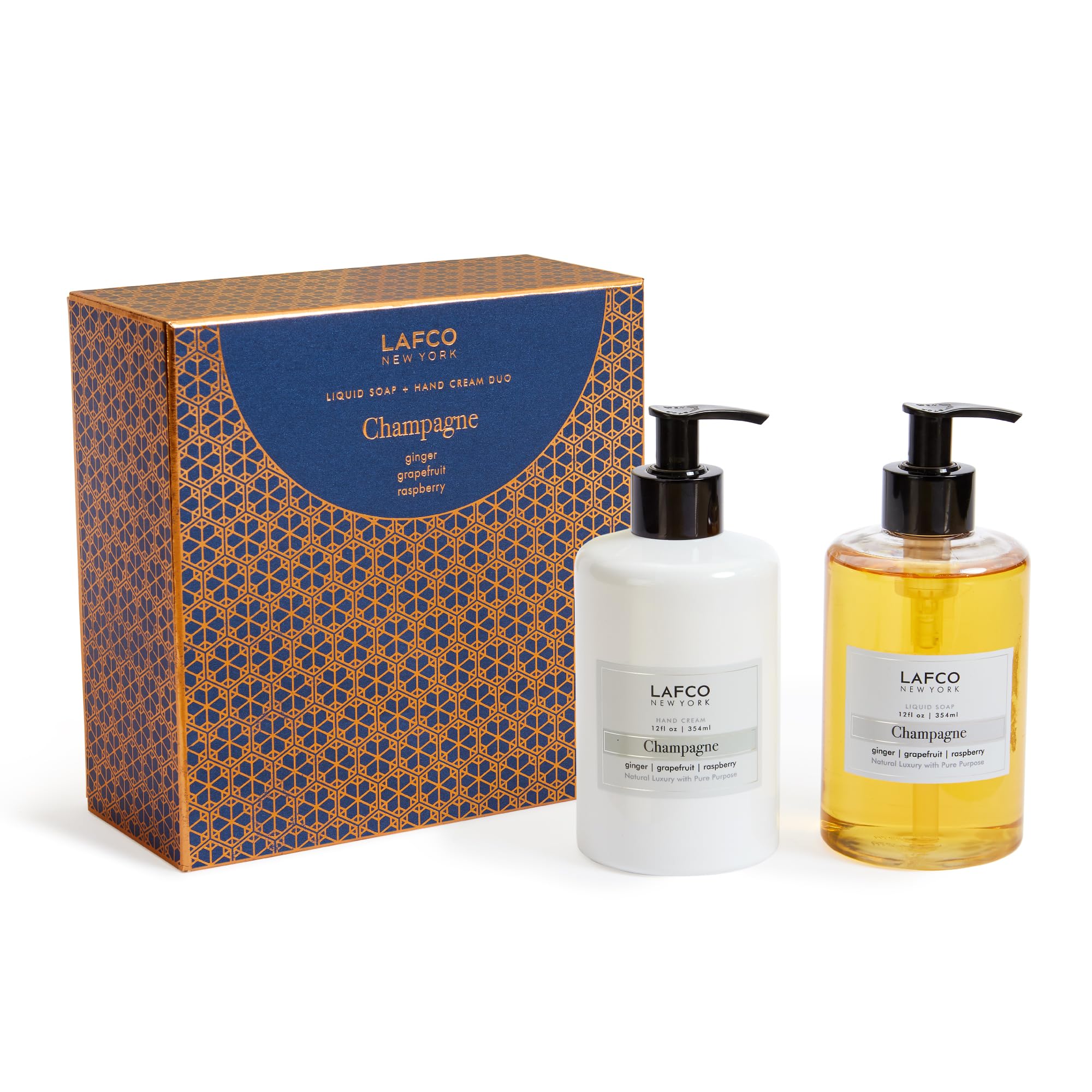 LAFCO New York Liquid Soap + Hand Cream Holiday Gift Set, Champagne - All Skin Types - Hypoallergenic, Synthetic Free & Cruelty Free - Made in Italy