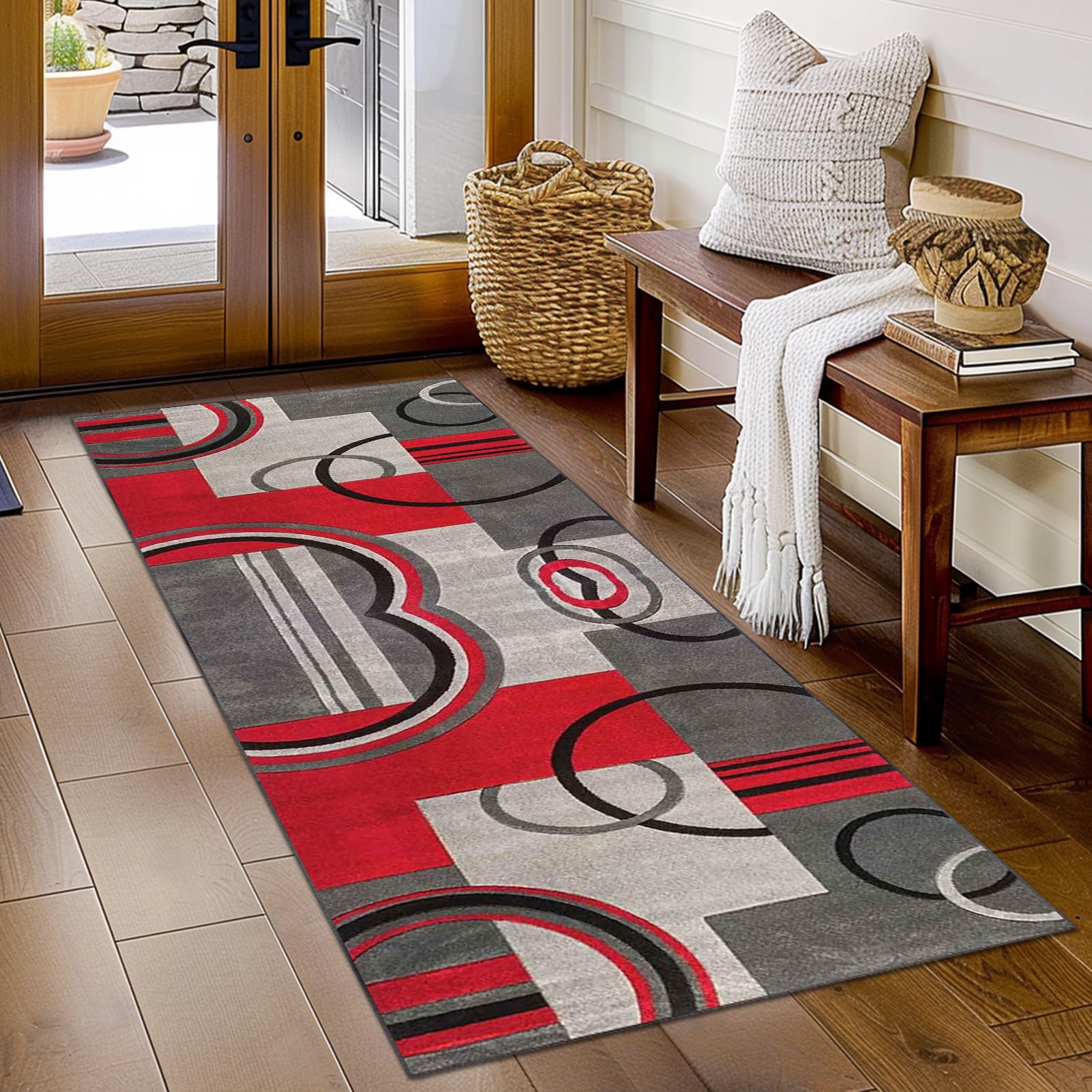 Tappeto Passatoia Lungo 40x350 Cm - Rosso, Antiscivolo, Lavabile, Per Corridoio E Cucina