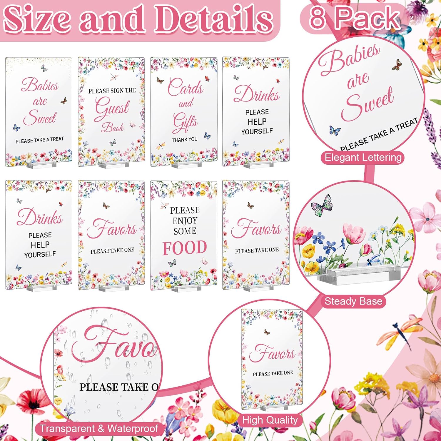 Yousoontic 8 Pcs Baby in Bloom Baby Shower Decor Wildflower Table Signs image 4