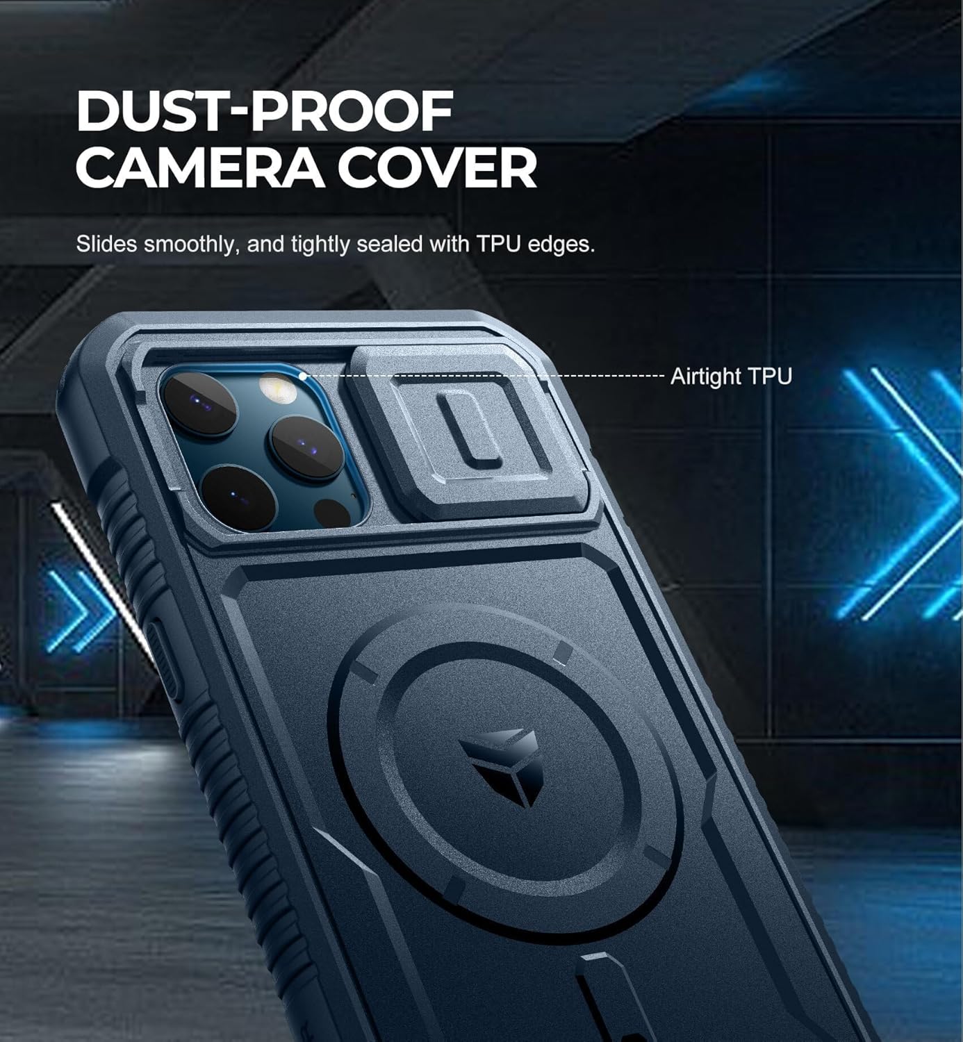 Dexnor for iPhone 12 Pro Max Case with Camera Cover [Compatible with MagSafe] [Built-in Screen Protector] Heavy-Duty Shockproof Full-Body Rugged Protective Magnetic Cover with Kickstand, Blue
