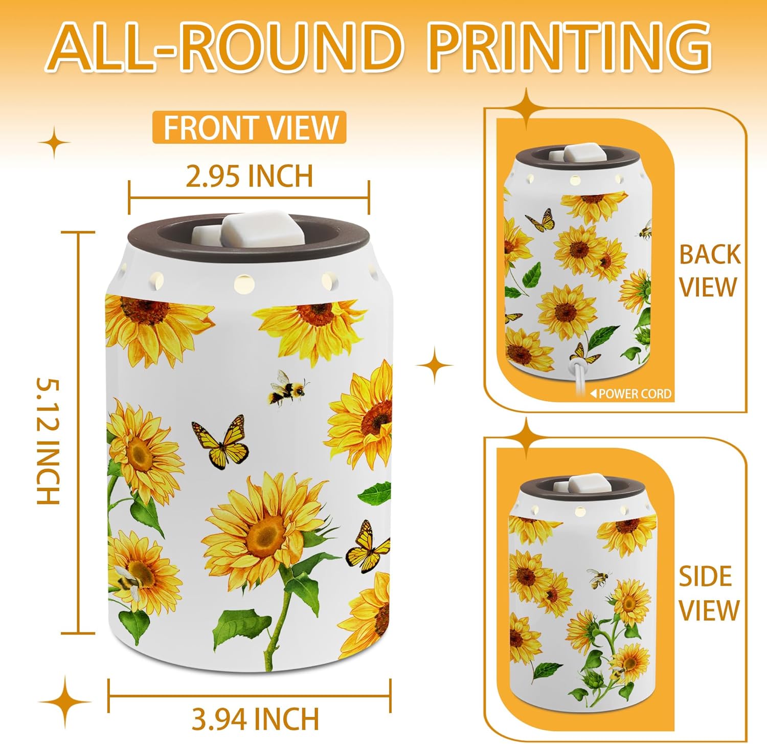 Sunflower Spring Wax Melt Warmer, Farmhouse Sunflower Spring Decor, Housewarming Gifts for Women, Electric Ceramic Wax Warmer for Bathroom Kitchen Home